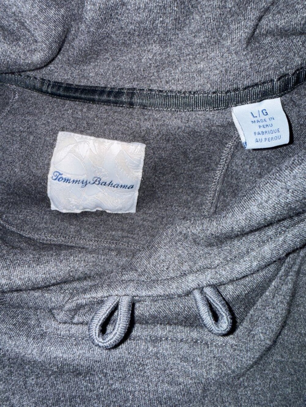 Tommy Bahama Men's Large Grey Shawl Collared Sweatshirt Pullover Button Neck - Picture 3 of 12